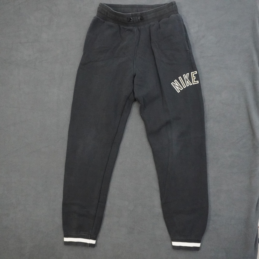 Nike Air Boys XL Black Fleece Jogger Sweatpants Striped Cuffs Graphic Logo